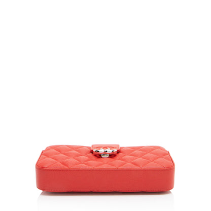 Chanel Calfskin CC Box Double Zip Clutch with Chain