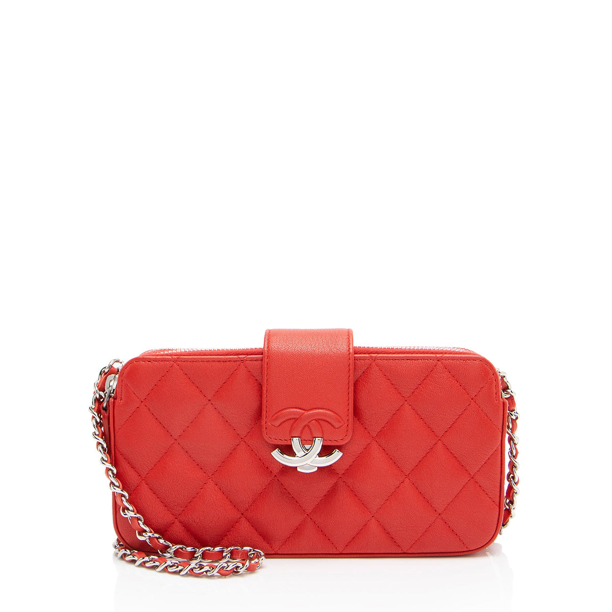 Chanel Calfskin CC Box Double Zip Clutch with Chain