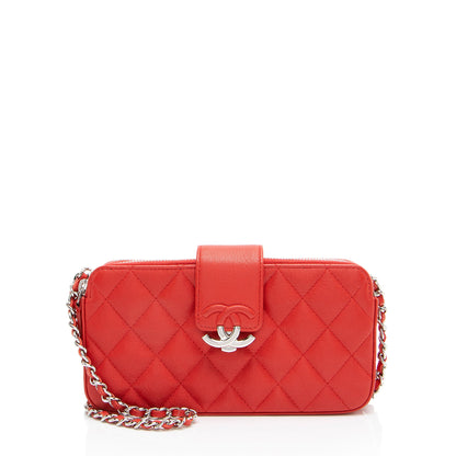 Chanel Calfskin CC Box Double Zip Clutch with Chain