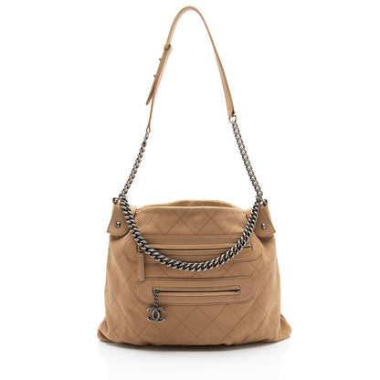 Chanel Calfskin Stitched Double Zip Hobo
