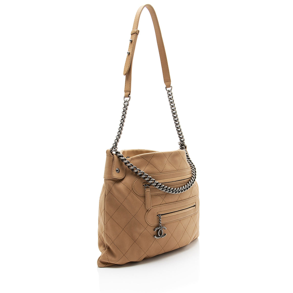 Chanel Calfskin Stitched Double Zip Hobo