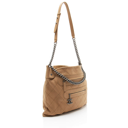 Chanel Calfskin Stitched Double Zip Hobo