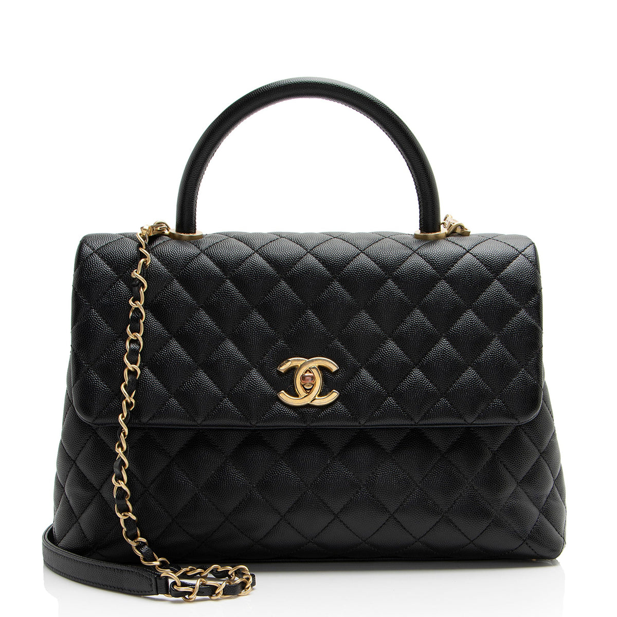 Chanel Caviar Leather Coco Top Handle Medium Flap Bag