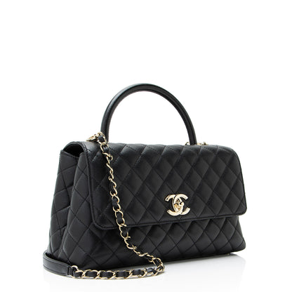 Chanel Caviar Leather Coco Top Handle Small Flap Bag