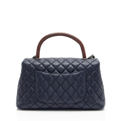 Chanel Caviar Leather Lizard Coco Small Top Handle