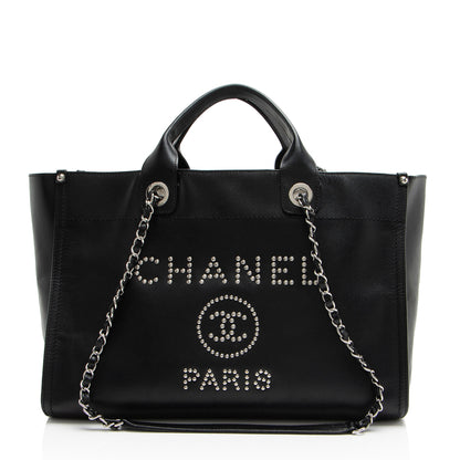 Chanel Caviar Leather Studded Deauville Large Tote