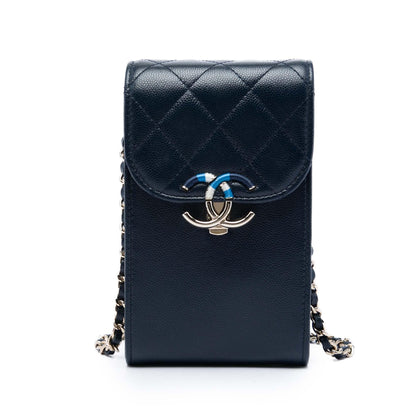 Chanel Caviar Thread Around Phone Holder with Chain
