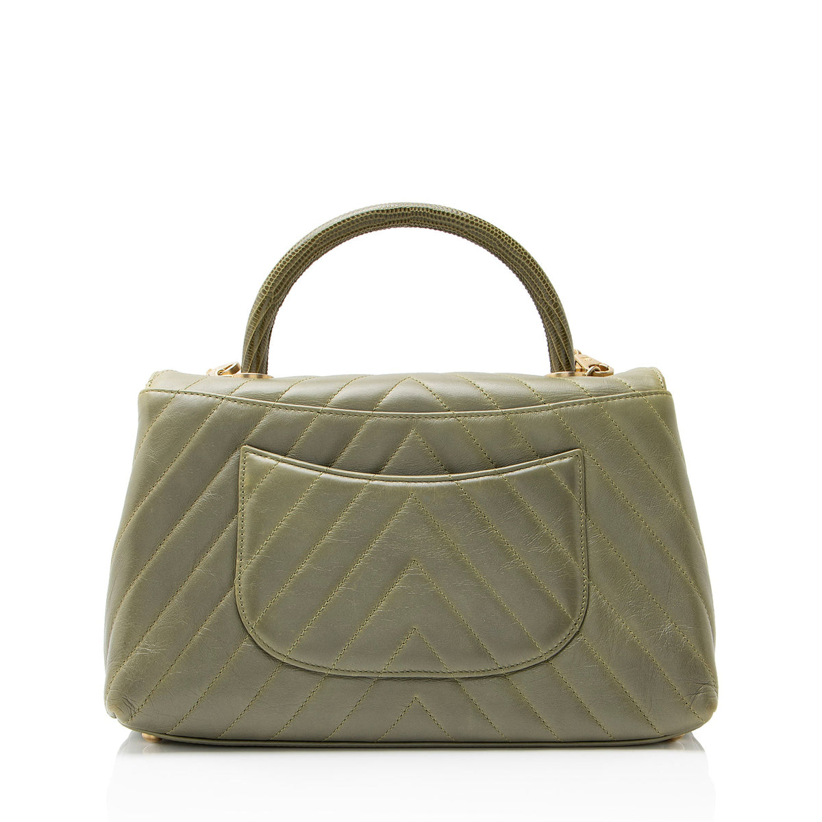 Chanel Chevron Aged Calfskin Lizard Coco Top Handle Large Flap Bag