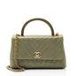 Chanel Chevron Aged Calfskin Lizard Coco Top Handle Large Flap Bag