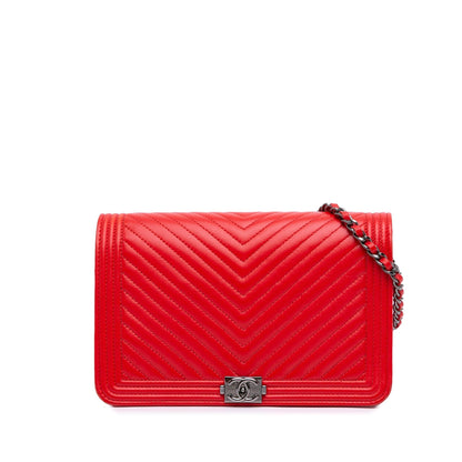 Chanel Chevron Calfskin Boy Wallet On Chain