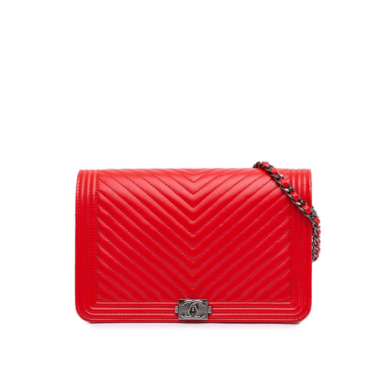Chanel Chevron Calfskin Boy Wallet On Chain