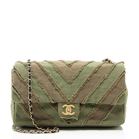 Chanel Chevron Canvas Patchwork Cuba CC Maxi Flap Bag