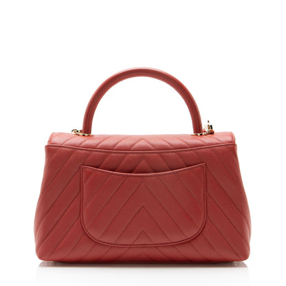 Chanel Chevron Caviar Leather Coco Top Handle Large Flap Bag