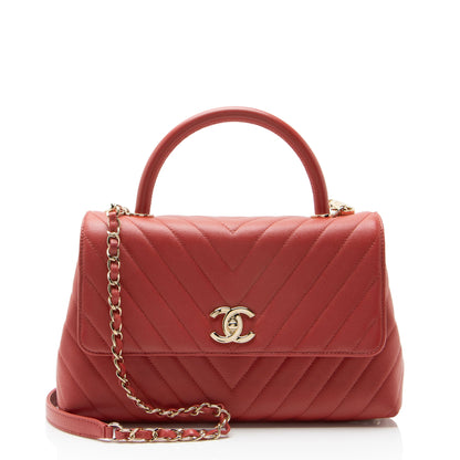 Chanel Chevron Caviar Leather Coco Top Handle Large Flap Bag