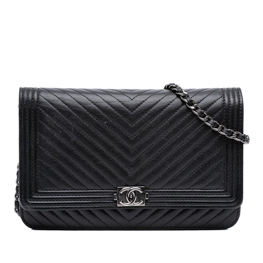 Chanel Chevron Lambskin Boy Wallet on Chain