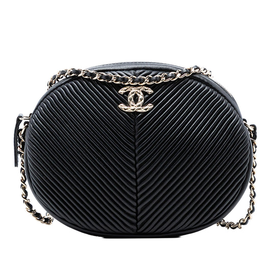 Chanel Chevron Lambskin Pleated Oval Camera Bag