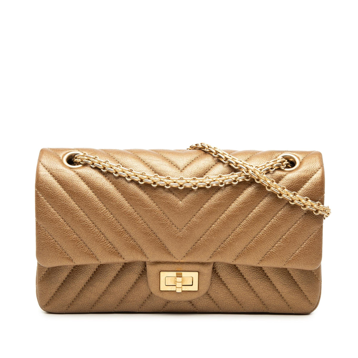 Chanel Chevron Metallic Aged Calfskin Reissue 2.55 Double Flap 225