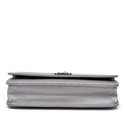 Chanel Chevron Metallic Caviar Boy Wallet On Chain