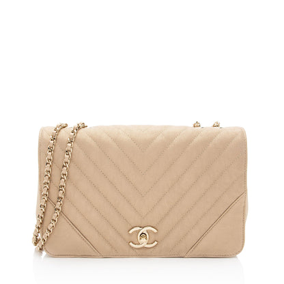 Chanel Chevron Metallic Caviar Leather Statement Small Flap Bag