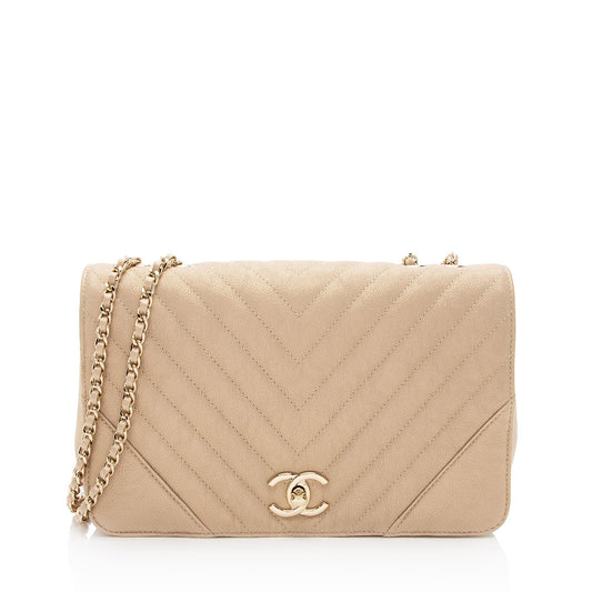 Chanel Chevron Metallic Caviar Leather Statement Small Flap Bag