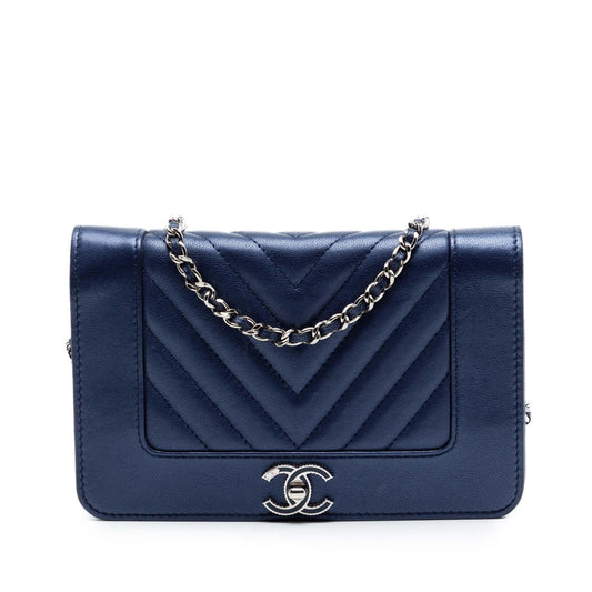 Chanel Chevron Sheepskin Mademoiselle Vintage Wallet On Chain