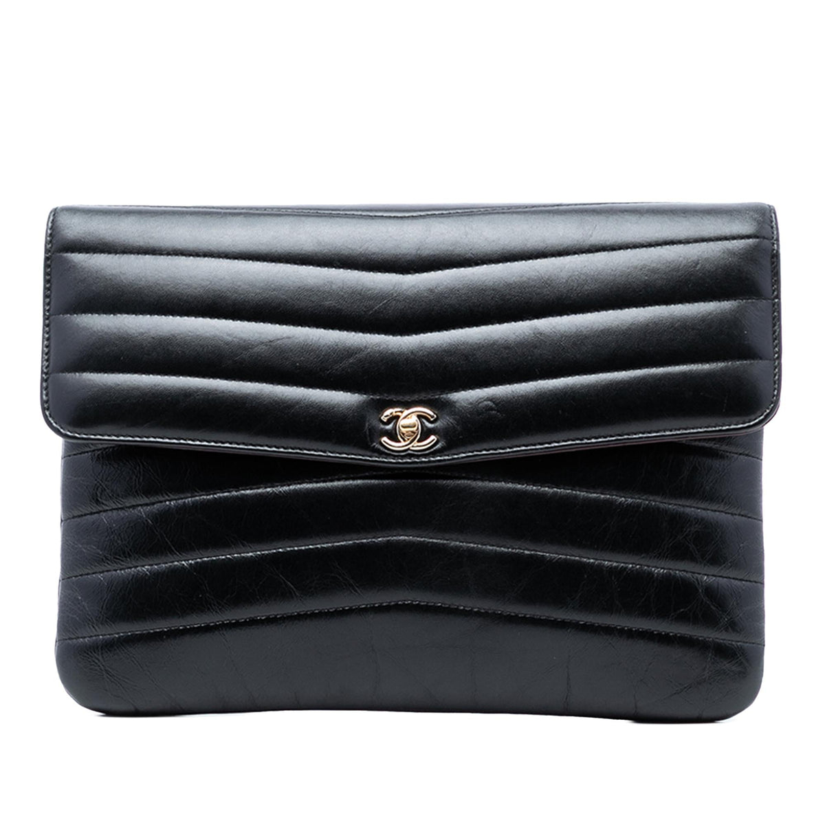 Chanel Chevron Shiny Lambskin Miroir Clutch