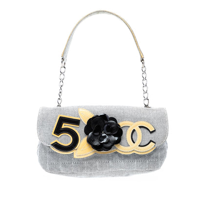 Chanel Choco Bar Canvas Camellia CC No. 5 Flap Handbag