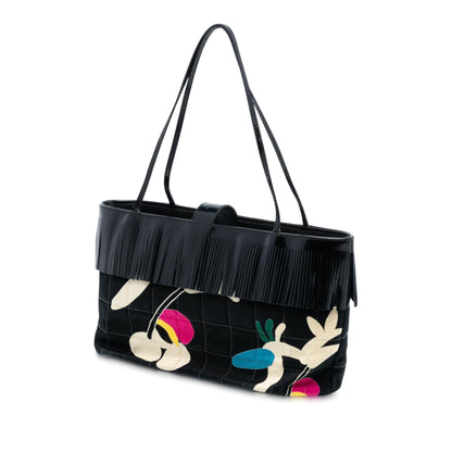 Chanel Chocolate Bar Printed Canvas Fringe Handbag