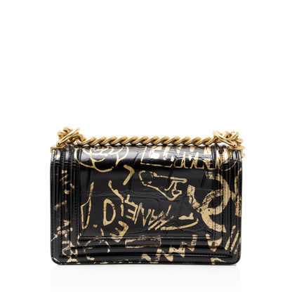 Chanel Croc Embossed Leather Egypt Graffiti Paris-New York Small Boy Bag