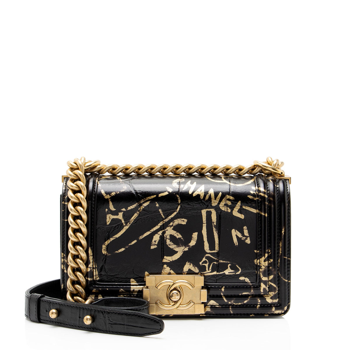 Chanel Croc Embossed Leather Egypt Graffiti Paris-New York Small Boy Bag