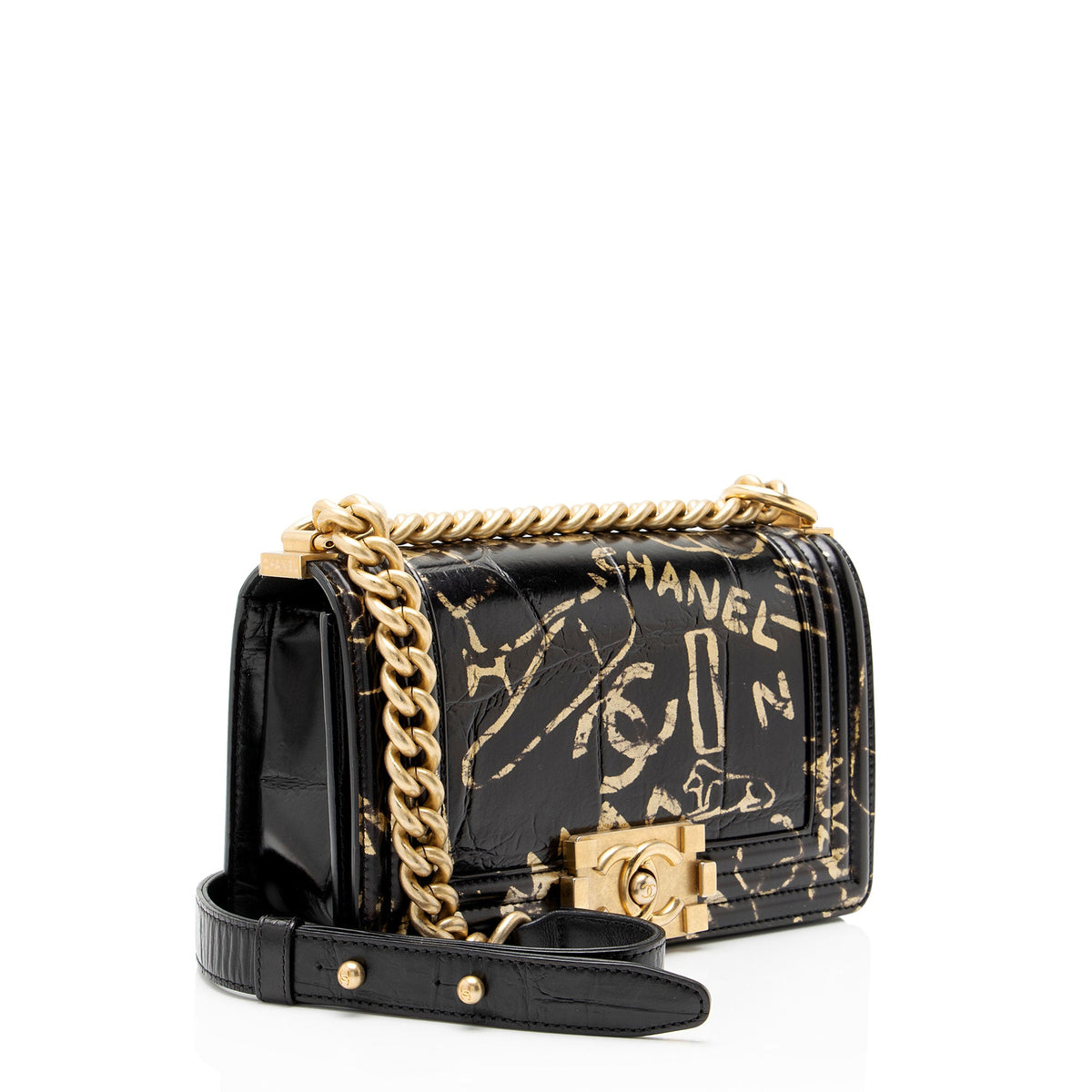 Chanel Croc Embossed Leather Egypt Graffiti Paris-New York Small Boy Bag