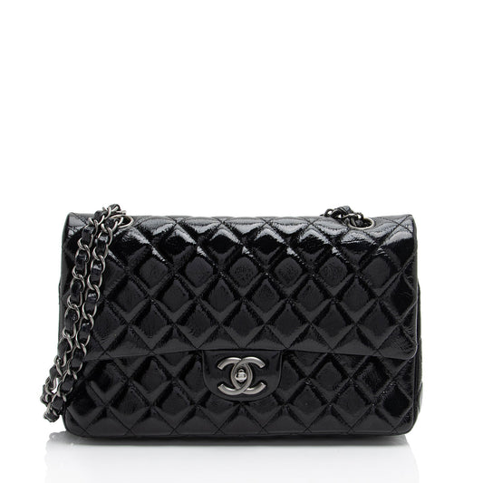 Chanel Crumpled Patent Leather Classic Medium Double Flap Bag