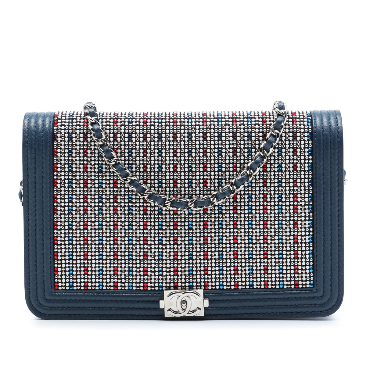 Chanel Crystal Embellished Lambskin Boy Wallet On Chain