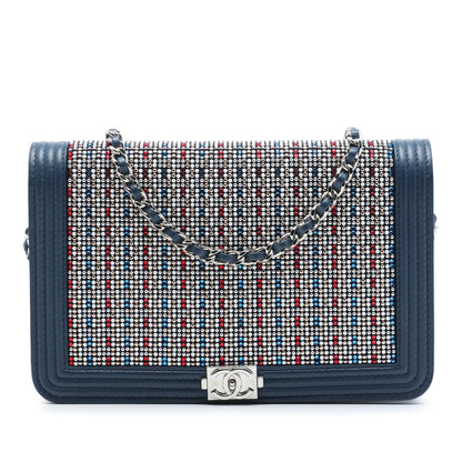 Chanel Crystal Embellished Lambskin Boy Wallet On Chain