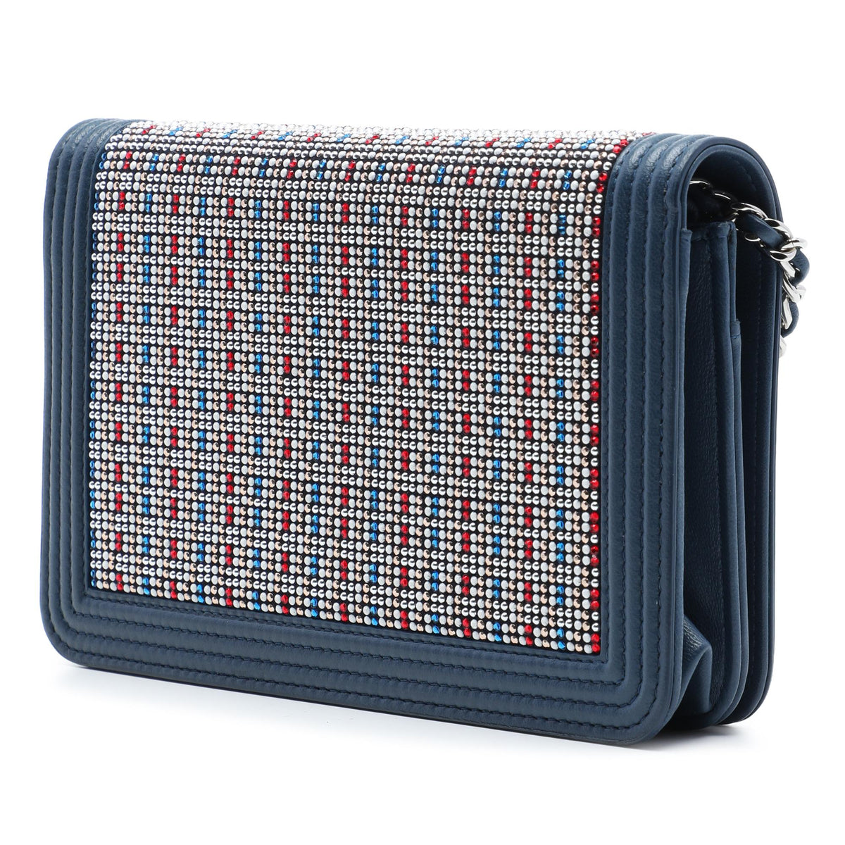 Chanel Crystal Embellished Lambskin Boy Wallet On Chain