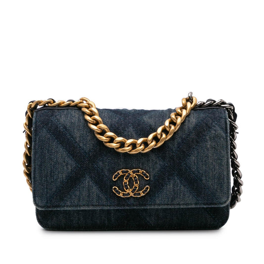 Chanel Denim Stitched 19 Flap Wallet On Chain