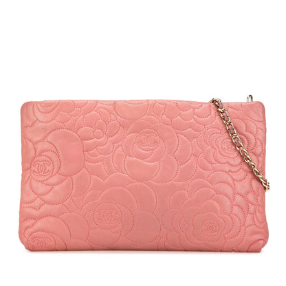 Chanel Embossed Lambskin Camellia Chain Pochette