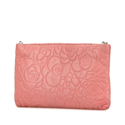 Chanel Embossed Lambskin Camellia Chain Pochette