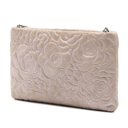 Chanel Embossed Metallic Lambskin Camellia Chain Pochette
