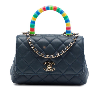 Chanel Extra Mini Quilted Lambskin Rainbow Coco Top Handle Bag
