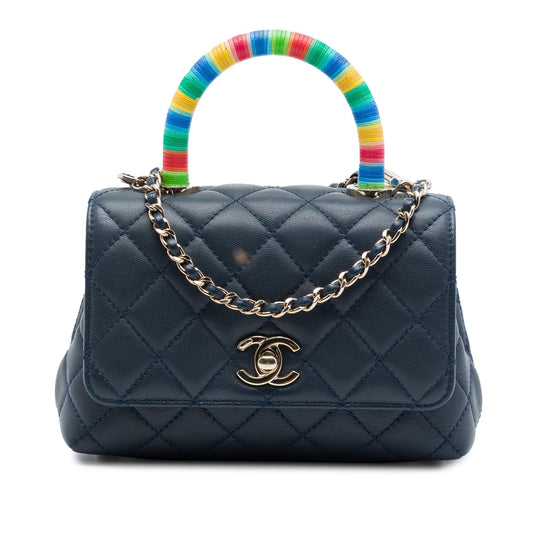Chanel Extra Mini Quilted Lambskin Rainbow Coco Top Handle Bag