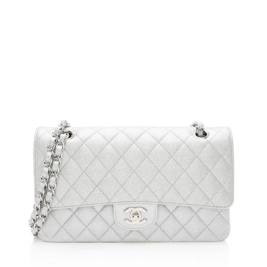Chanel Glittered Metallic Caviar Leather Classic Medium Double Flap Bag