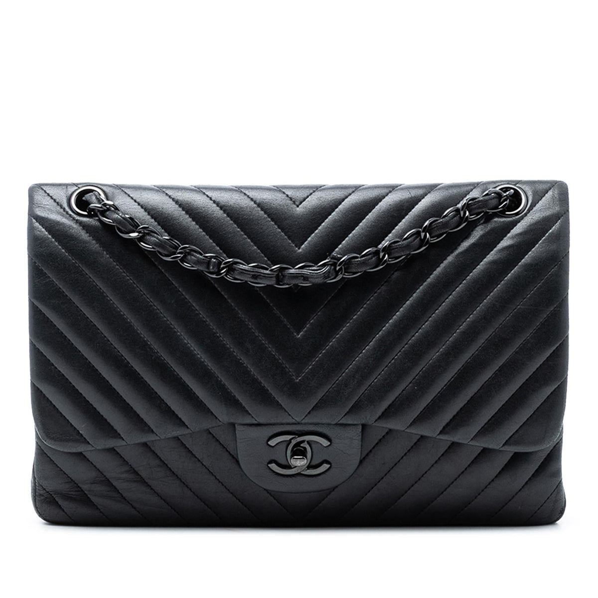 Chanel Jumbo Classic Chevron Lambskin So Black Double Flap