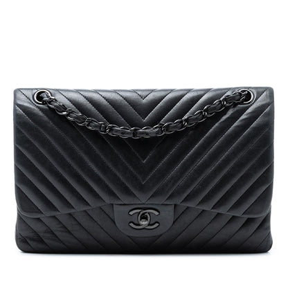 Chanel Jumbo Classic Chevron Lambskin So Black Double Flap