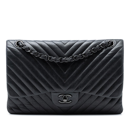 Chanel Jumbo Classic Chevron Lambskin So Black Double Flap