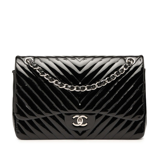 Chanel Jumbo Classic Chevron Patent Double Flap