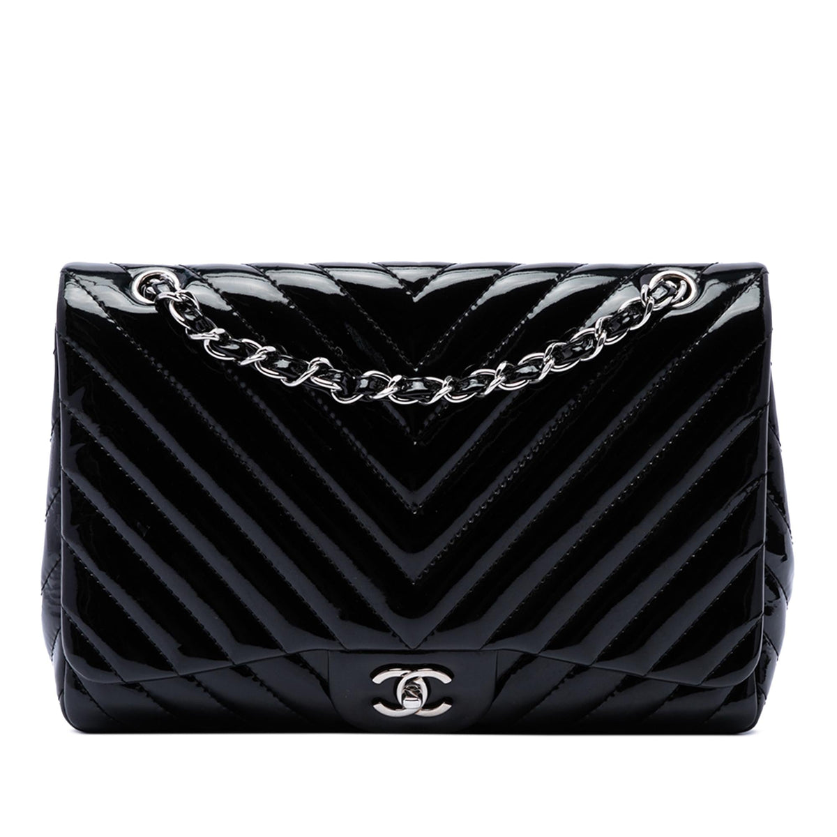 Chanel Jumbo Classic Chevron Patent Single Flap