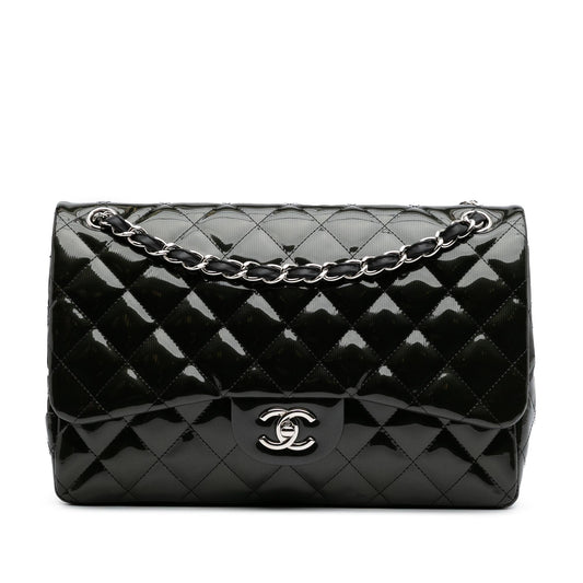 Chanel Jumbo Classic Striped Patent Double Flap