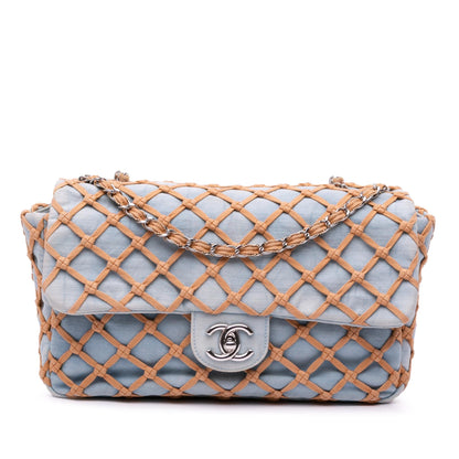 Chanel Jumbo Denim Canebiers Net Flap