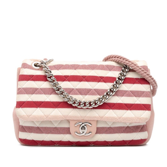Chanel Jumbo Stripe Jersey Felt and Rope Flap